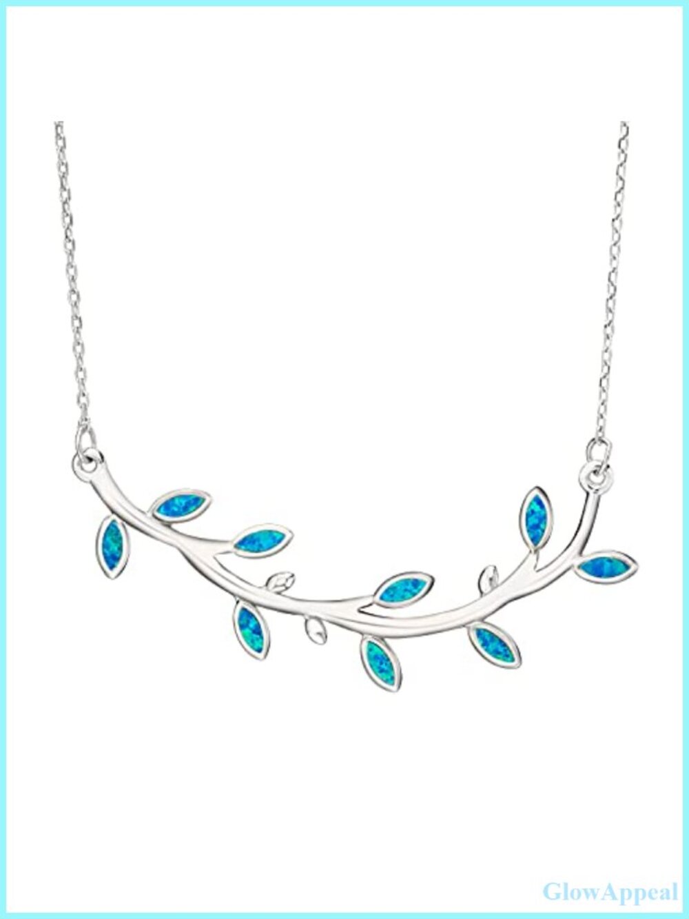Sterling Silver Created Blue Opal Olive Branch Maile Leaf Necklace